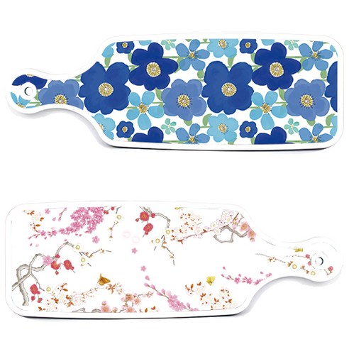 로엠디자인 서빙 도마 보드 2p 로맨틱연지색floral 세트, 로맨틱연지색floral, 벽청색플라워, 1세트