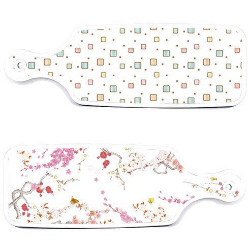 로엠디자인 서빙 도마 보드 2p 로맨틱연지색floral 세트, 로맨틱연지색floral, Happy사각패턴, 1세트