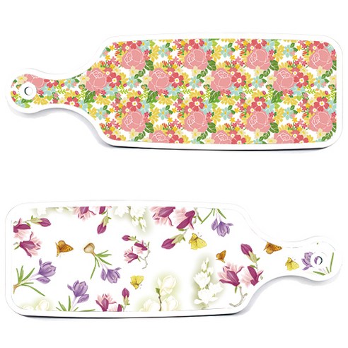 로엠디자인 서빙 도마 보드 2p 로맨틱청자색floral 세트, 로맨틱청자색floral, 분홍장미넝쿨, 1세트