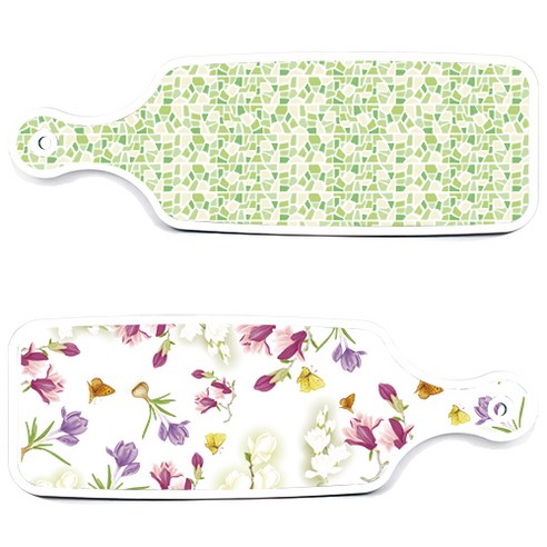 로엠디자인 서빙 도마 보드 2p 로맨틱청자색floral 세트, 로맨틱청자색floral, 그린타일, 1세트