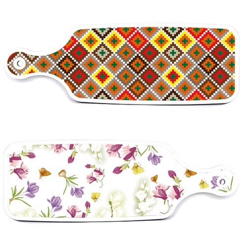 로엠디자인 서빙 도마 보드 2p 로맨틱청자색floral 세트, 로맨틱청자색floral, 체크라인다이아, 1세트