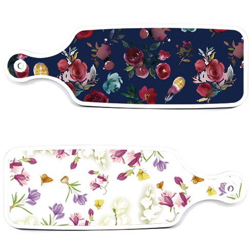 로엠디자인 서빙 도마 보드 2p 로맨틱청자색floral 세트, 로맨틱청자색floral, 블루톤플라워, 1세트