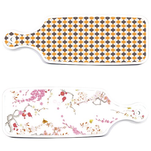 로엠디자인 서빙 도마 보드 2p 로맨틱연지색floral 세트, 로맨틱연지색floral, 잉글랜드행황색체크, 1세트