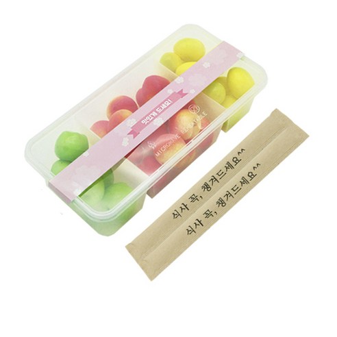 도나앤데코 PP일회용 내열 3칸 긴 사각도시락 10p + 맛있게드세요 벚꽃띠지 스티커 핑크 10p + 크라프트 대나무젓가락 식사 꼭 챙겨드세요 10p, 1세트, 용기하단 10p + 용기상단 10p + 띠지 10p + 젓가락 10p