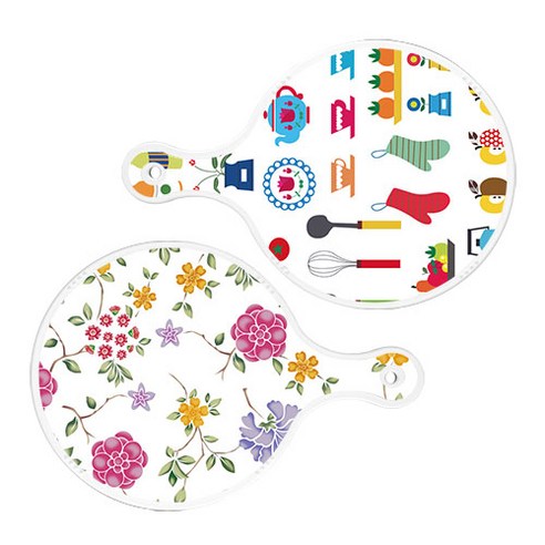 로엠디자인 원형 서빙 도마 보드 2p 클립아트과일 세트, 클립아트과일, 로맨틱레드floral화이트, 1세트