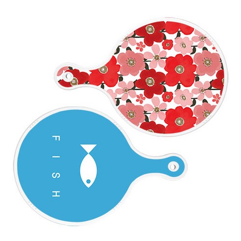 로엠디자인 서빙 도마 2p 붉은빛 동백원형 세트, 붉은빛동백원형, 피쉬블루원형, 1세트