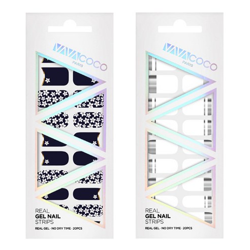 바바코코 젤네일 스트립 스티커 세트 믹스매치 플라워가든 + 믹스매치 미러, 8.네이비, 2.화이트, 1세트