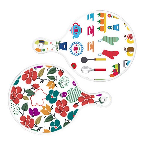 로엠디자인 서빙 원형 도마 보드 2p 클립아트과일 세트, 클립아트과일, floral 목련 혼합, 1세트