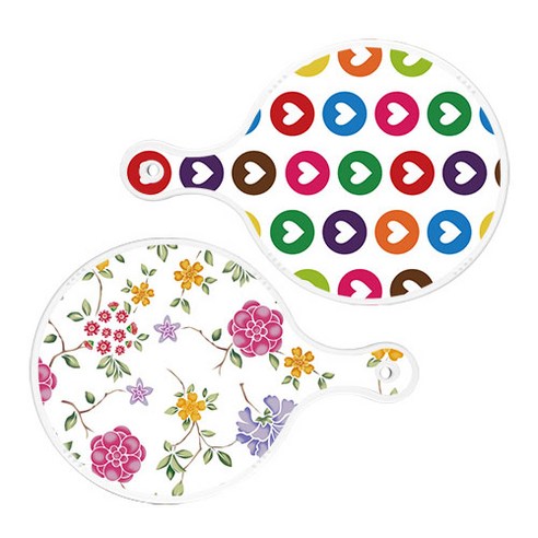 로엠디자인 서빙 원형 도마 보드 2p 러브패턴 세트, 러브패턴, 로맨틱레드floral화이트, 1세트