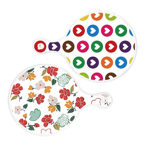 로엠디자인 서빙 원형 도마 보드 2p 러브패턴 세트, 러브패턴, floral 목련 패턴, 1세트