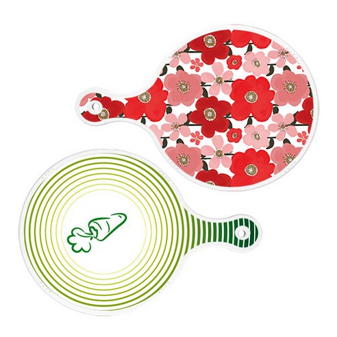 로엠디자인 원형 서빙 도마 보드 2p 붉은빛동백 세트, 붉은빛동백, 채소라인그린, 1세트