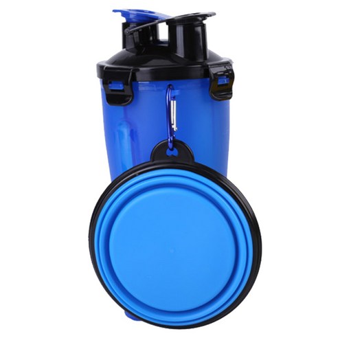아리코 DrMini 고양이 & 강아지 듀얼 워터 푸드병 700ml + 접이식 그릇, 블루, 1세트