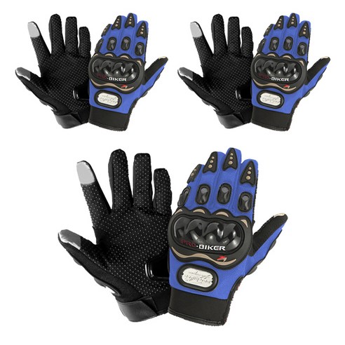 블럭마트 PRO BIKER 오토바이 터치 장갑 3p, 블루