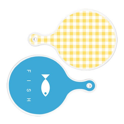 로엠디자인 서빙 도마 보드 2p 체크파스텔옐로우원형 세트, 체크파스텔옐로우원형, 피쉬블루원형, 1세트