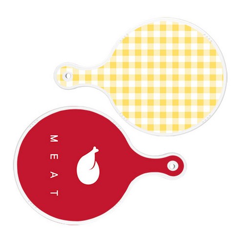 로엠디자인 서빙 도마 보드 2p 체크파스텔옐로우원형 세트, 체크파스텔옐로우원형, 미트레드원형, 1세트