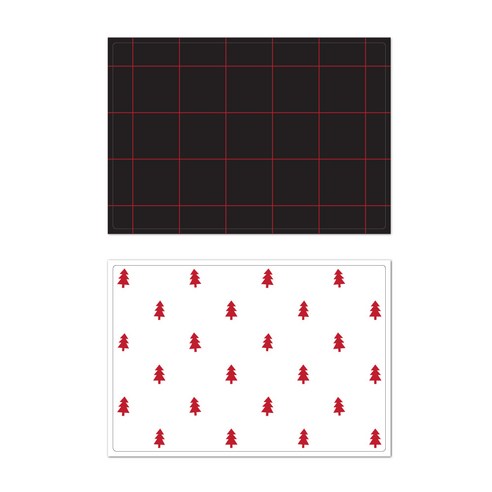 서머스트 프루티 실리콘 테이블매트 레드체크 + 레드포레스트, 화이트, 블랙, 425 x 295 mm