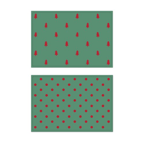 서머스트 프루티 실리콘 테이블매트 레드포레스트 + 레드도트, 카키그린, 425 x 295 mm