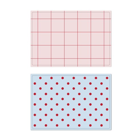 서머스트 프루티 실리콘 테이블매트 레드체크 + 레드도트, 인디핑크, 스카이블루, 425 x 295 mm