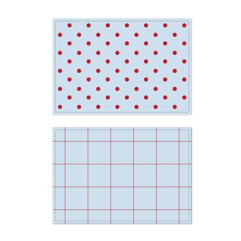서머스트 프루티 실리콘 테이블매트 레드도트 + 레드체크, 스카이블루, 425 x 295 mm