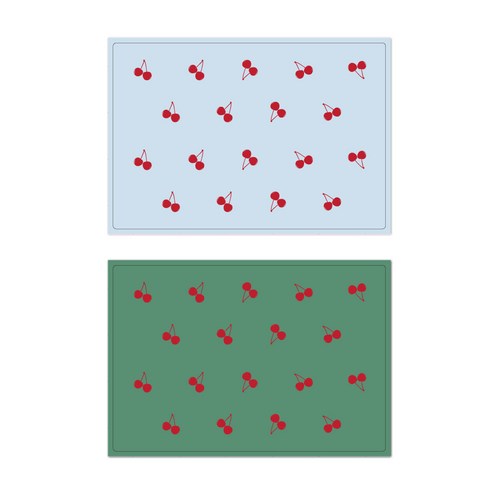 서머스트 프루티 실리콘 레드체리 테이블매트 2p, 스카이블루, 카키그린, 425 x 295 mm