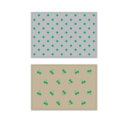 서머스트 실리콘 테이블매트 그린도트 + 그린체리, 그레이, 베이지, 425 x 295 mm
