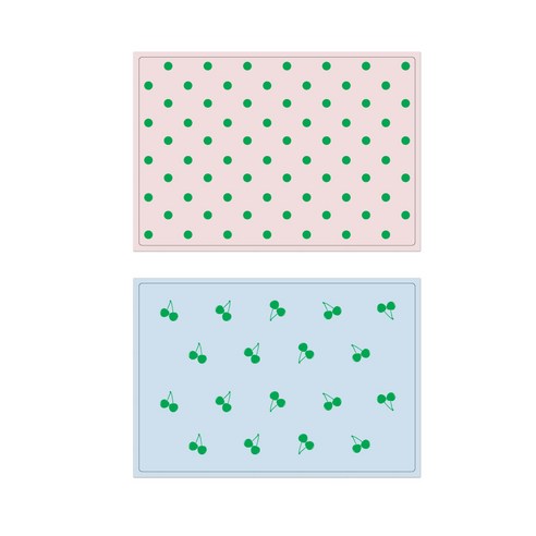 서머스트 실리콘 테이블매트 그린도트 + 그린체리, 인디핑크, 스카이블루, 425 x 295 mm