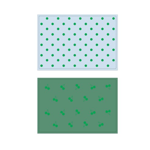 서머스트 실리콘 테이블매트 그린도트 + 그린체리, 스카이블루, 카키그린, 425 x 295 mm
