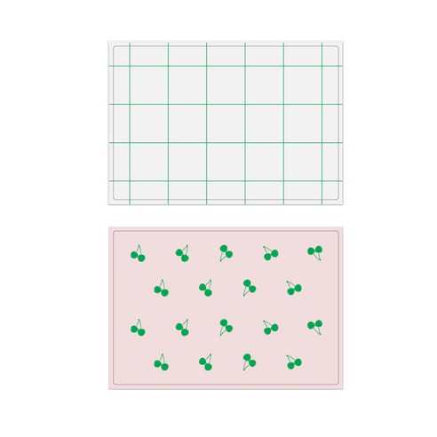서머스트 실리콘 테이블매트 그린체크 + 그린체리, 화이트, 인디핑크, 425 x 295 mm