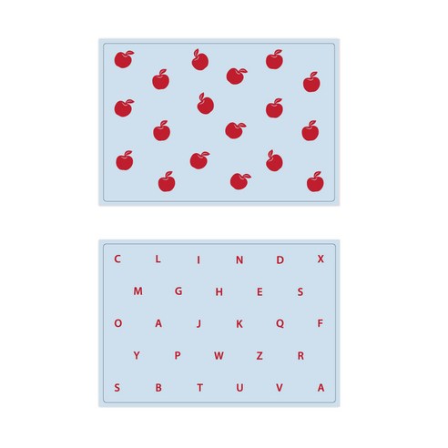 서머스트 실리콘 테이블매트 RED APPLE + RED ABC, 스카이블루, 425 x 295 mm