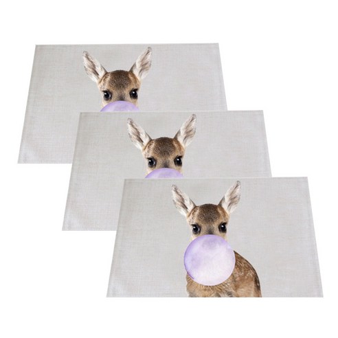 AnTs 코튼 린넨 코스터 풍선껌 플레이스 테이블 매트 3p, 아기사슴, 32 x 42 cm