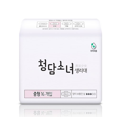 청담소녀 중형 생리대 날개형, 16개입, 1팩