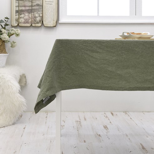 벨라이프 워싱린넨 테이블보, 카키그린, 2인(가로 130cm x 세로 130cm)