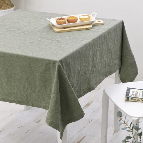 벨라이프 워싱린넨 테이블보, 카키그린, 6인(가로 130cm x 세로 190cm)