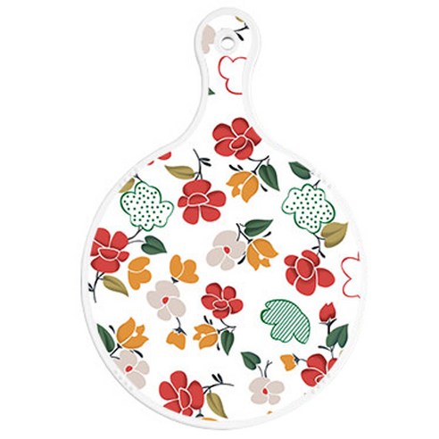 로엠디자인 양면 원형 서빙도마 보드, floral 목련 패턴 + 애플벽색, 1개