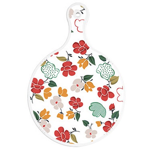 로엠디자인 양면 원형 서빙도마 보드, floral 목련 패턴 + 나무라인아트웍, 1개