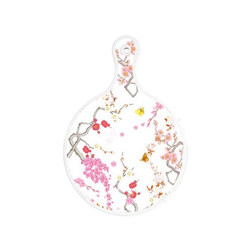 로엠디자인 양면 원형 서빙 도마 보드 로맨틱연지색floral, 세잎클로버, 1개