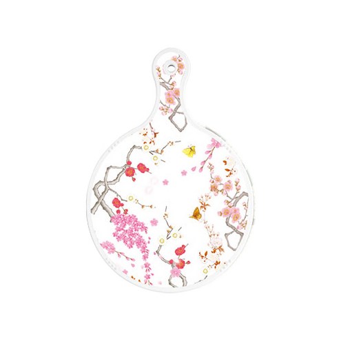 로엠디자인 양면 원형 서빙 도마 보드 로맨틱연지색floral, 숲패턴1, 1개