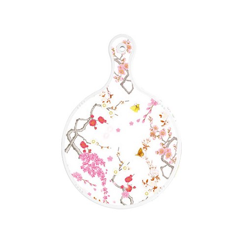 로엠디자인 양면 원형 서빙 도마 보드 로맨틱연지색floral, 해피, 1개