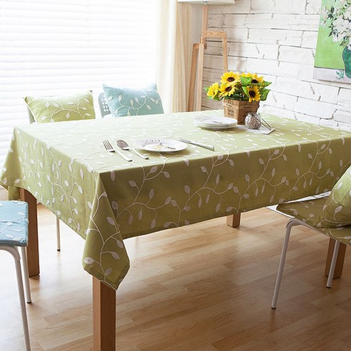더자카 자수 리프 테이블보, Y432LHLB009, S(가로 90cm x 세로 90cm)