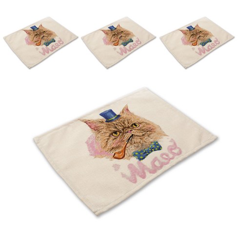 스윗리빙 동물초상화 패밀리 린넨 테이블 매트 4p, 03, 42 x 32 cm