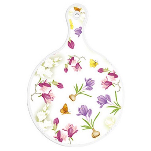 로엠디자인 양면 원형 서빙도마 보드 로맨틱청자색 floral, 연분홍색러브, 1개