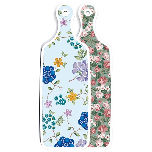 로엠디자인 양면 디자인 서빙 도마 보드 흑록색가든플라워, 로맨틱블루floral비색, 1개