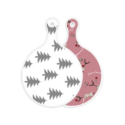 로엠디자인 양면 원형 서빙도마 보드 숲패턴3, 자색아트클립, 1개