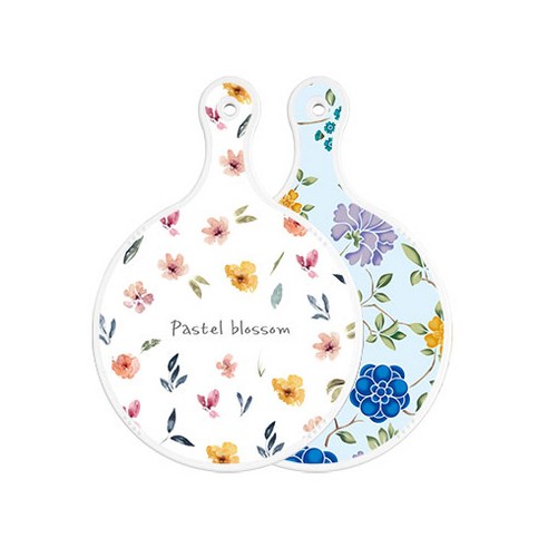 로엠디자인 양면 원형 서빙 도마 보드 파스텔플라워패턴, 로맨틱블루floral비색, 1개