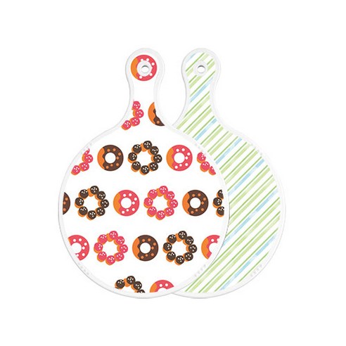 로엠디자인 양면 원형 서빙도마 보드 초코도넛, 청백색사선, 1개