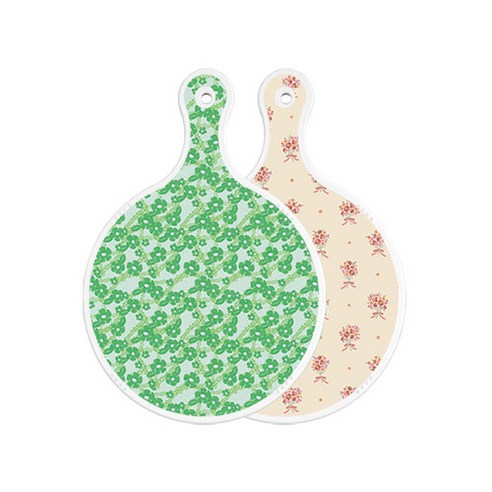 로엠디자인 양면 원형 서빙도마 보드 그린봉선화, 담황색꽃다발, 1개