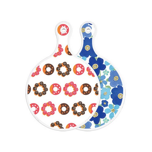 로엠디자인 양면 원형 서빙도마 보드 초코도넛, 벽청색플라워, 1개