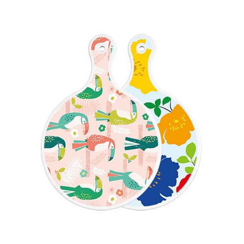 로엠디자인 양면 원형 서빙도마 구관조핑크, 국화블루옥색, 1개