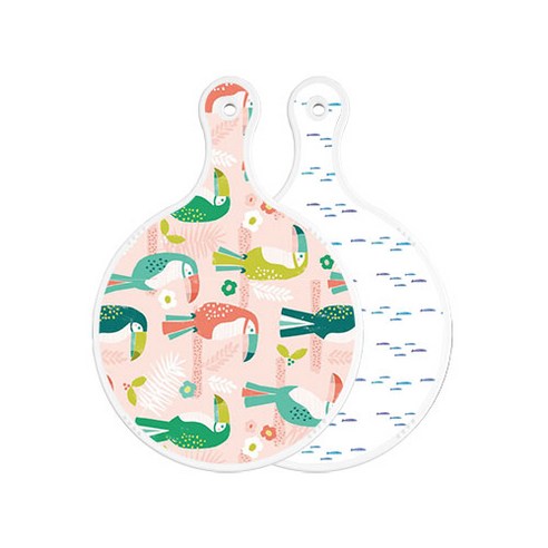 로엠디자인 양면 원형 서빙도마 구관조핑크, 파스텔물고기떼, 1개