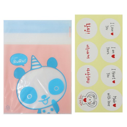 황씨네도시락 접착 야미봉투 팬더 100p + 스티커 연인 메시지 화이트 100p, 1세트